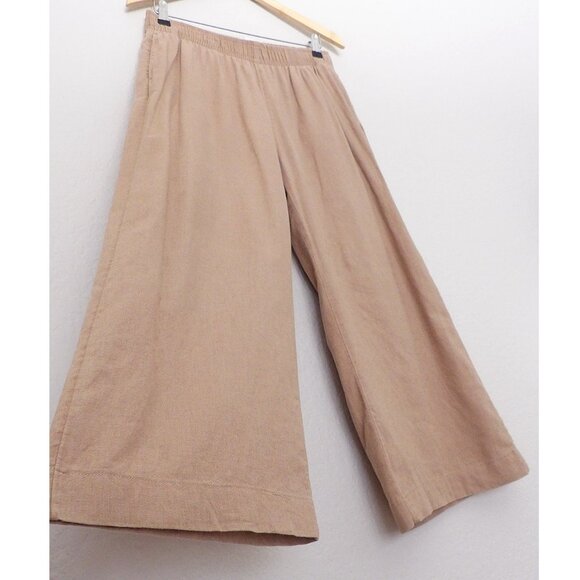 Abercrombie & Fitch Linen Cotton Wide Leg Crop Pull On Pants M Camel Tan Comfy - Picture 8 of 11